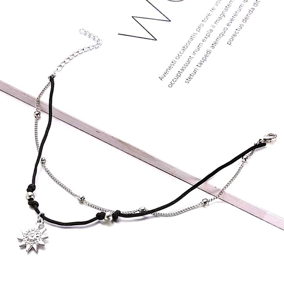 🔴𝟭𝟬/$𝟮𝟱🔴NEW 2 Layered Black Cord Sun Charm Bohemian Anklet - Picture 7 of 11